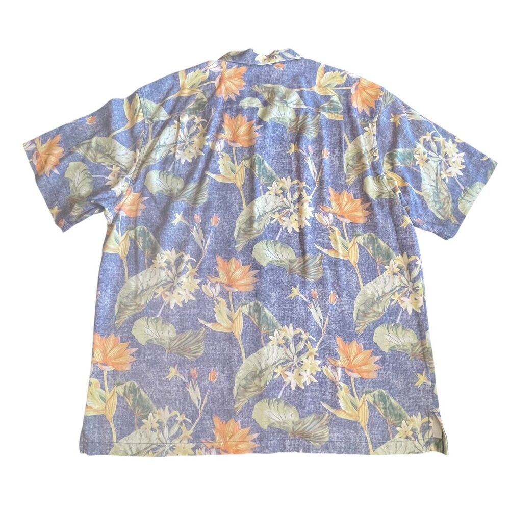 Tommy Bahama XL Mens 100% Silk Hawaiian Shirt Button Up Blue Floral Resort Camp - Picture 2 of 14